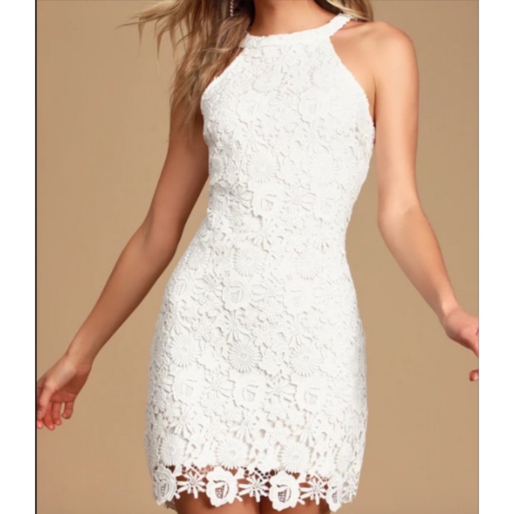 LULU'S White Love Poem Floral Lace Mini Dress